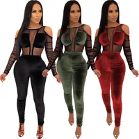 

2019 Womens Clothes Jumpsuits Sexy One Piece Jumpsuit Bodycon Velvet Mesh Jumpsuits 2020 New Arrivals