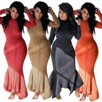 

hot sale long sleeve solid color rib knit maxi bodycon dress ladies sexy
