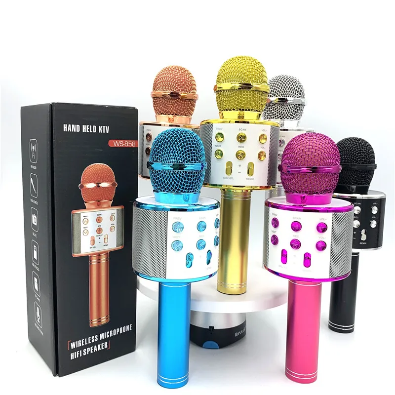 

Factory price Handheld Multi-function Wireless Karaoke Microphone Singing Recording for Kids Home KTV Party Handheld Mic, Black pink blue gold