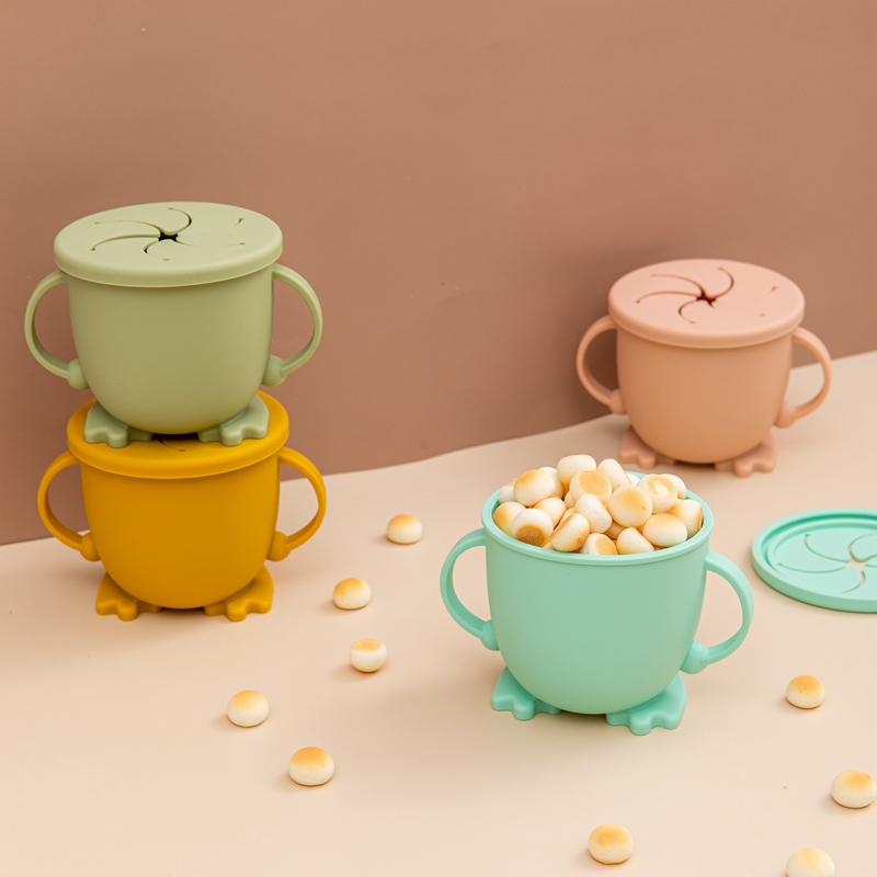 

Food Grade Folding Baby Silicone Snack Cup with Lid, 6 colors