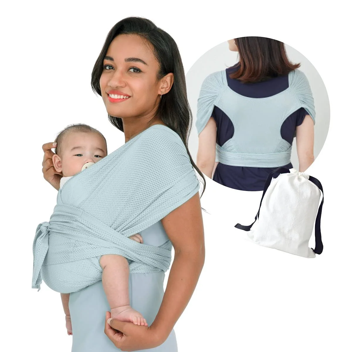 

2022 Amazon Hot Sales Hands Free Breathable Cotton Baby Wrap Carrier Stretchy Infant Baby Carrier Backpack
