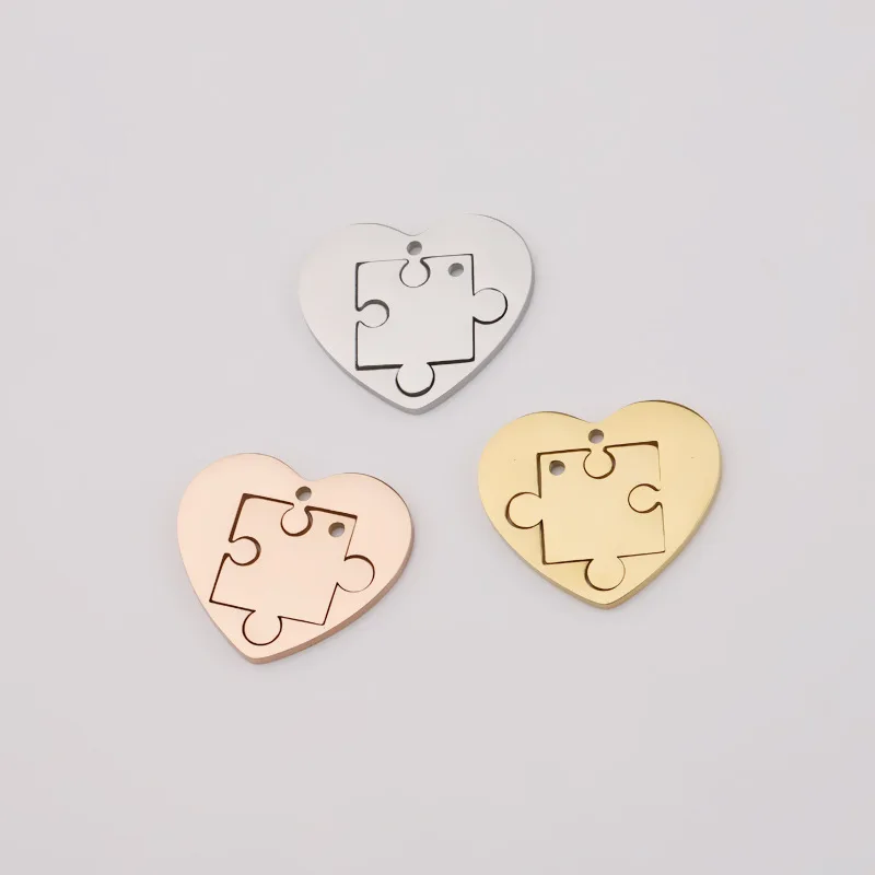 

Mirror Polished Stainless Steel Heart and Puzzle Couple Pendant for Necklace