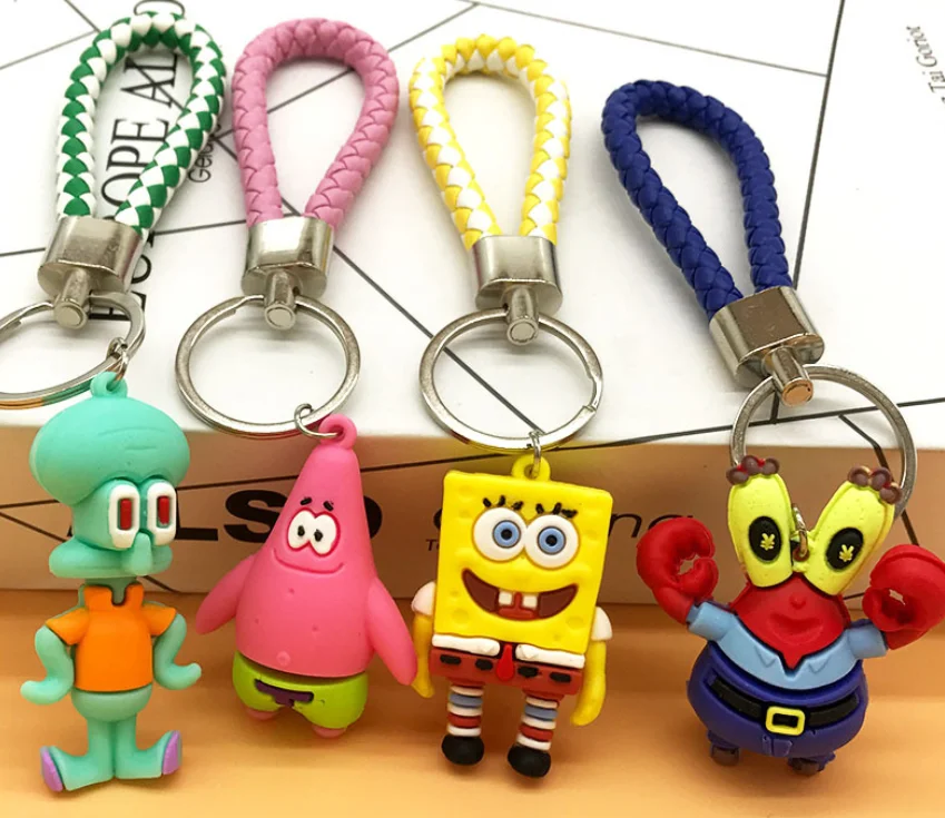 

Free Shipping anime Patrick Star Keychains Model Toy Abs Krabs Lanyard Kids Gift SpongeBob key chain jewelry, Colorful