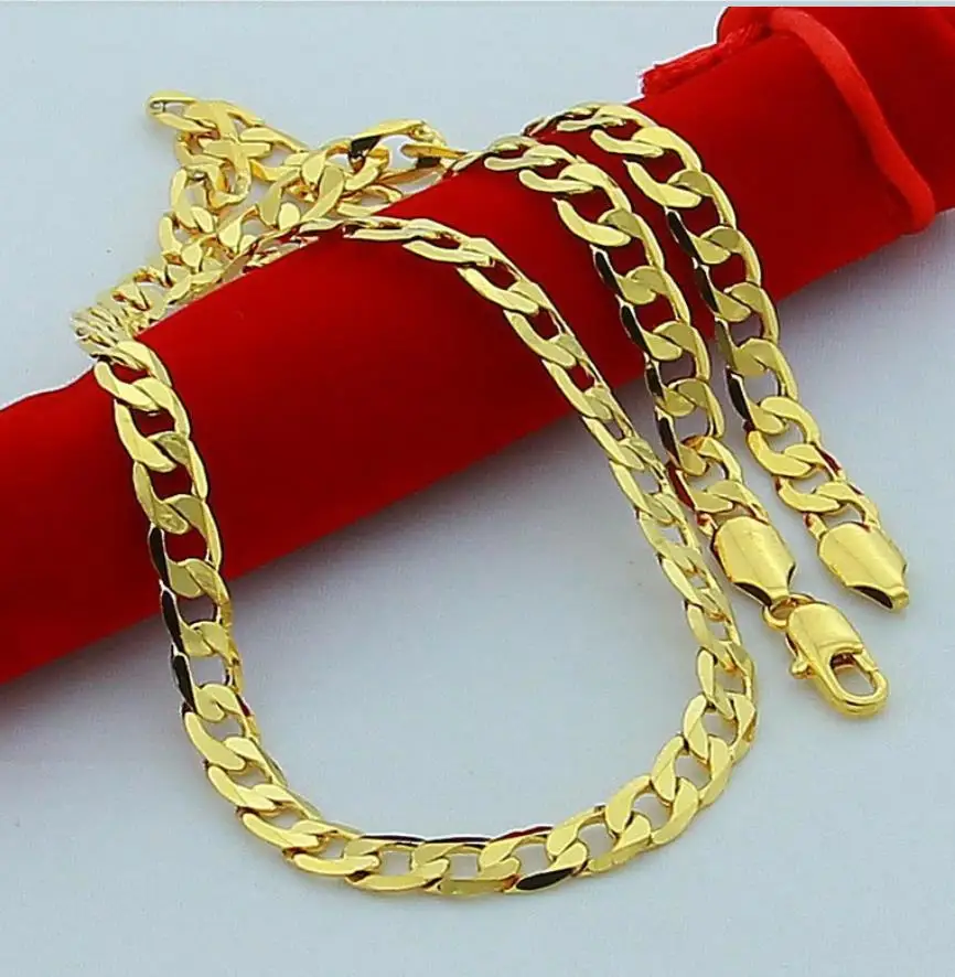 

Simple 24K Gold Figaro Chain Necklace, Latest Design Saudi Gold Jewelry Necklace 4mm to 10mm, As show