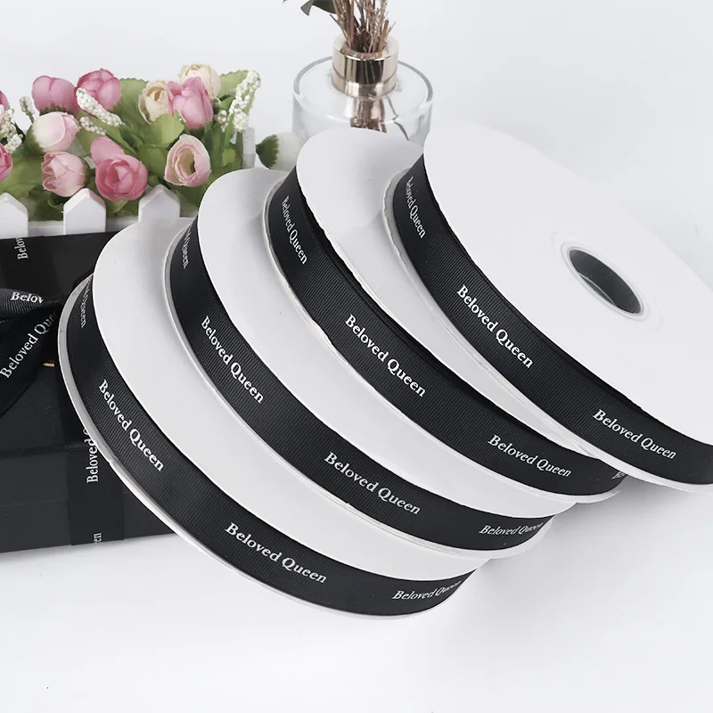 

100 yard/roll Wholesale Custom Logo 20mm Black Color Grosgrain Ribbon Silk Screen Printed Ribbon