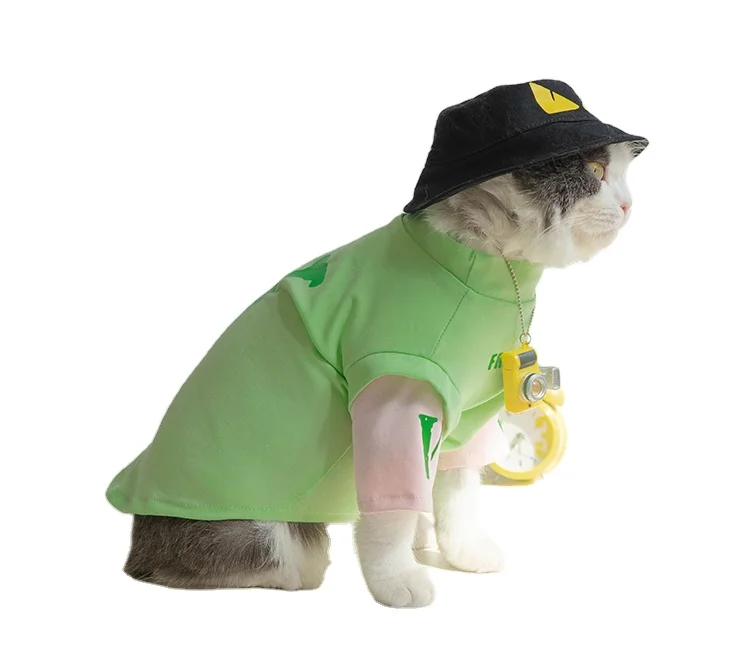 

Drop shipping summer hip hop style mini simons cat T-shirt False two pieces cotton cat dog clothes, Yellow blue/green/black