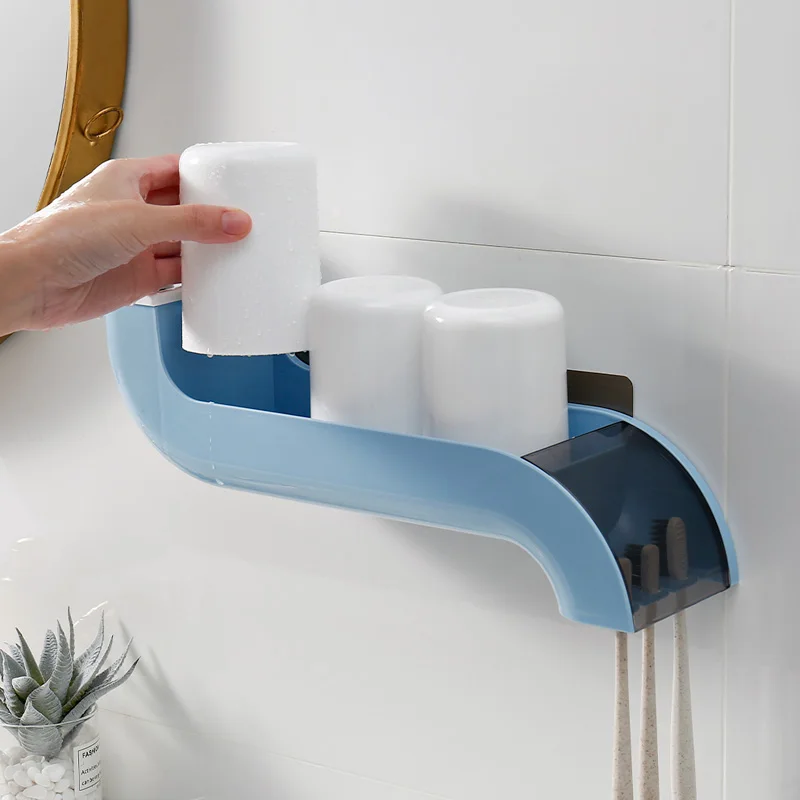 Hanging Plastic toothbrush holder wall Mounted  with cups toothpaste  holder toothbrush cover storage rack Bathroom Accessories