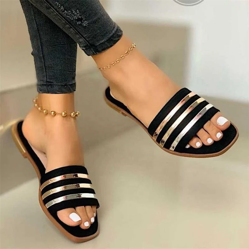 

New fashion ladies sandals flat shoes beach leather sandals for women, Black white,gold,and yellow