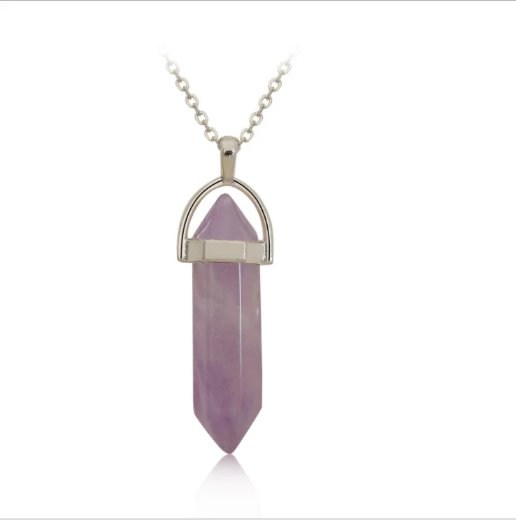 

Hot Sale Natural Stone Crystal Necklace Hexagonal Healing Point gold Chain Bullet Shape Pendant Jewelry woman