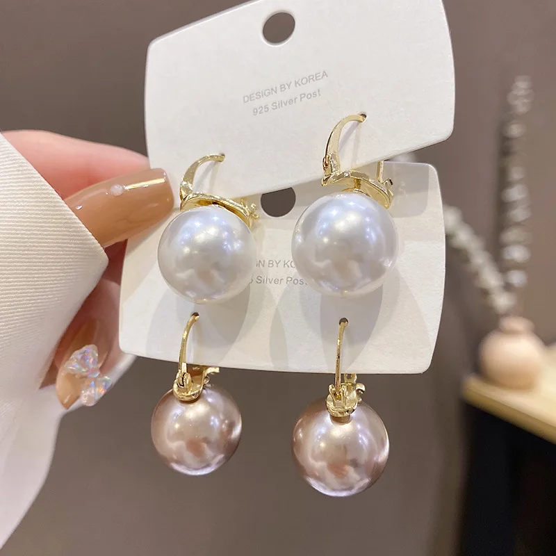 

INS Fashion Jewelry Round Baroque Pearl Dangle Drop Earrings Big Imitation White Pearl Drop Earrings
