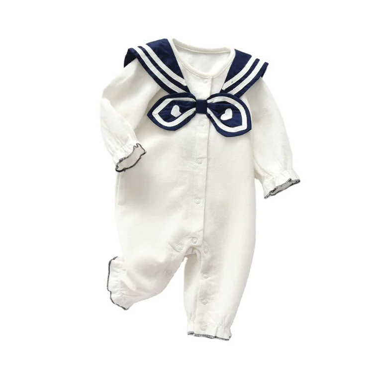 

Custom logo Single Breasted Sailor Collar 100% Cotton Unisex baby romper