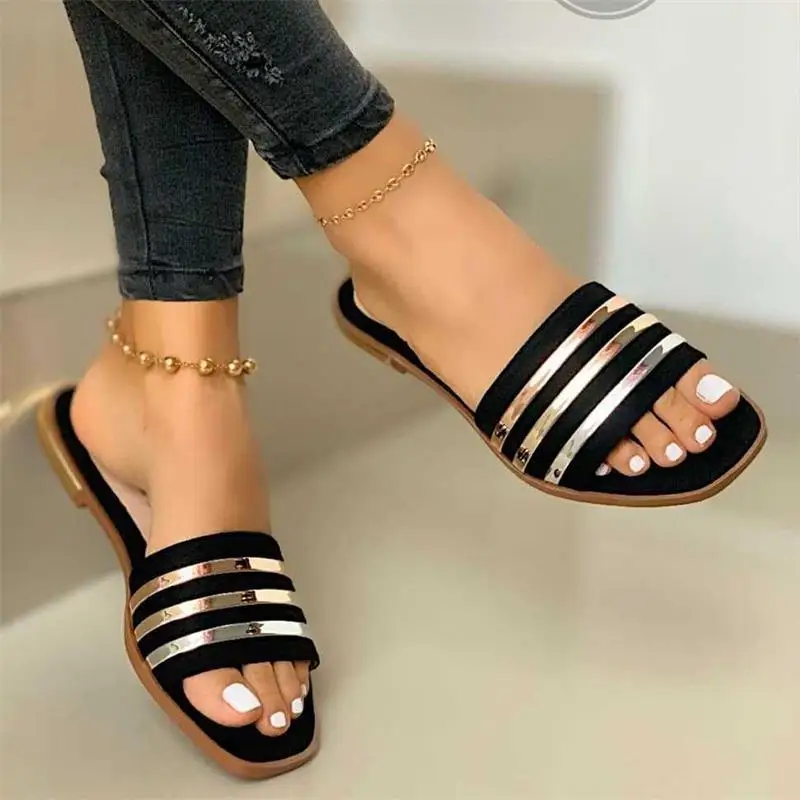 

PDEP 2021 Summer Ladies Outdoor Flat Beach Sandals and Slippers Shoes Fashion High Quality New for Women PVC Pu 2 Pairs CN;ZHE