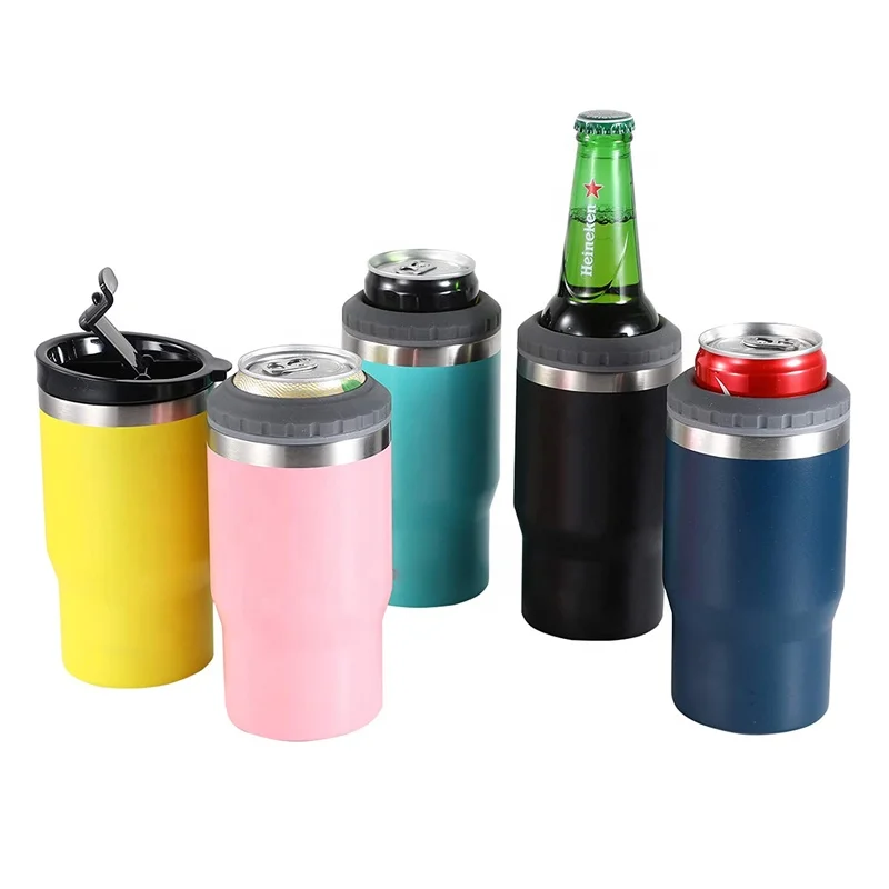 

wholesale hot sale 18 8 stainless steel 4 in 1 cans cooler and beer bottle Insulator and holder 14oz skinny tumbler in stock, Customized colors acceptable