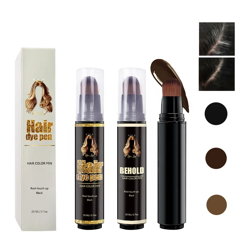 

Private Label Semi-permanent Colour Root Touch Up Stick Powder to Cover Black Brown Dark Brown Hair Dye Pen, Black, dark brown, brown