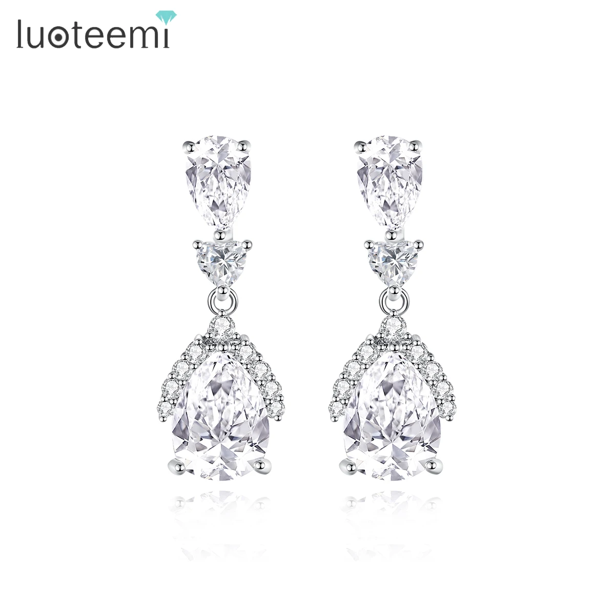

LUOTEEMI Fashion Jewelry Drop Statement Woman Earing Designer Wedding Elegant Cubic Zirconia Luxury Earrings