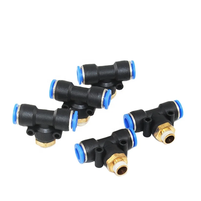 

China Supplier Pb Series Pneumatic Trachea Tube T Type 3 Way Quick Connector Push Pipe Plastic Air Hose connectors