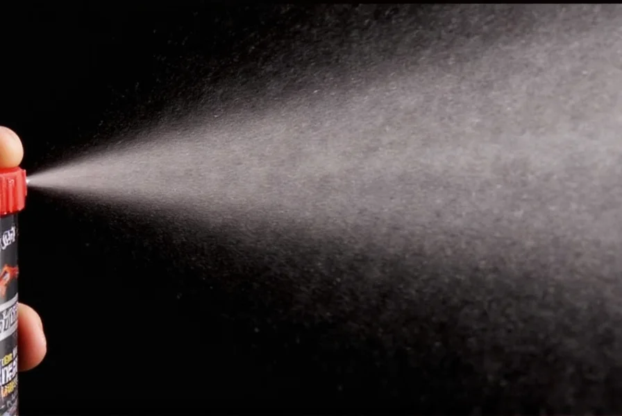 Close-up comparison of pepper gel stream versus traditional pepper spray mist showing the thicker consistency of pepper gel