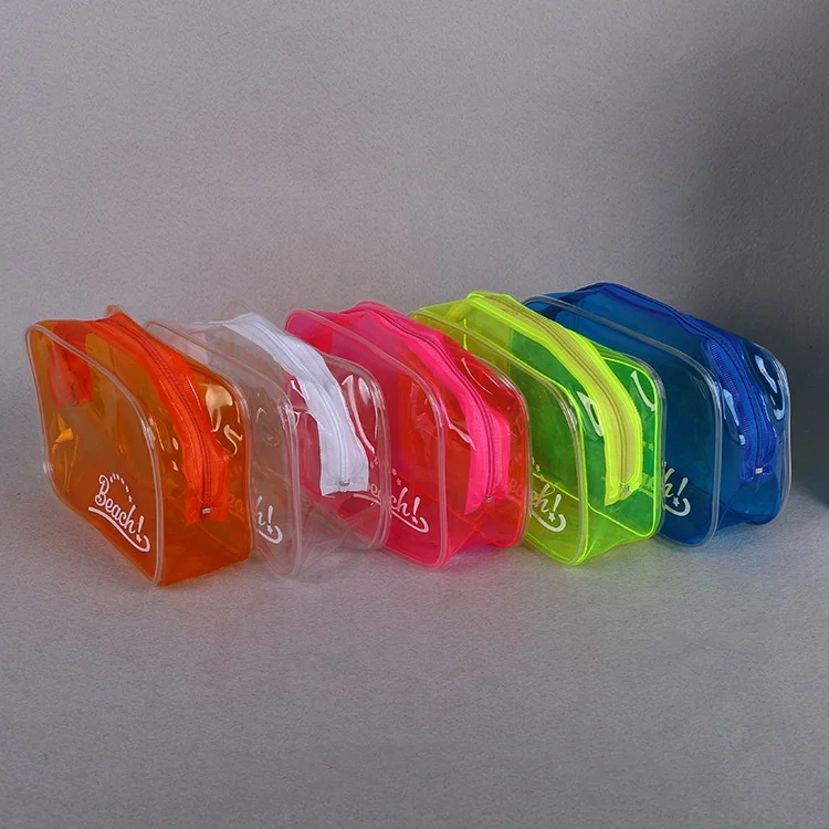 

Waterproof colorful printed clear pvc cosmetic beach bag makeup zipper pouch, Frosted/transparent/clear