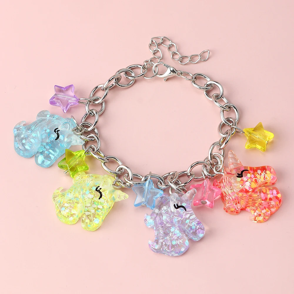 

Wholesale Fashion Colourful Cartoon Resin Unicorn Bracelet Adjustable Candy Bracelet Blank For Girls