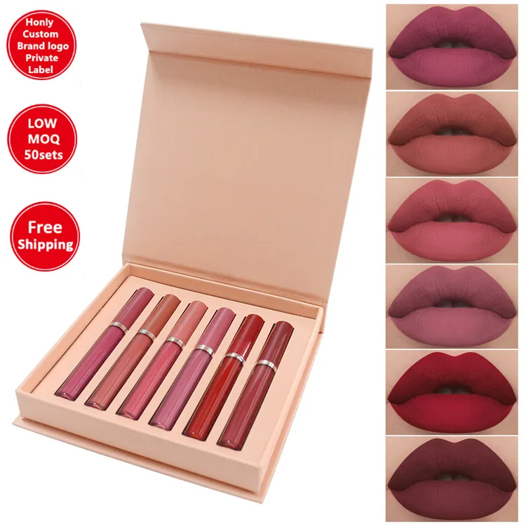 

6PCS Kids Non-Stick Girl Gift Box Make up Gift Set Long Lasting Matte Lipgloss Sets Multi Lip Gloss Liquid Lipstick Set Lip Tint