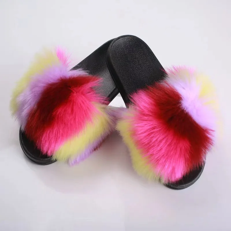 

Fashion Trend Soft And Comfortable Autumn Rubber Fluffy Furry Slippers, Candy color