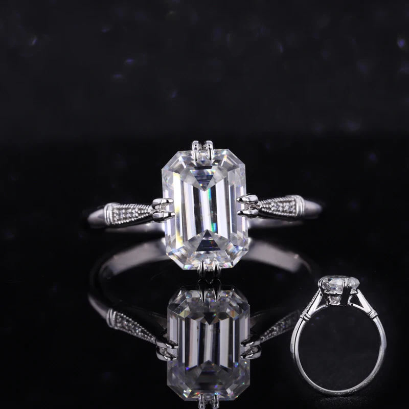 

Starsgem DEF moissanite emerald cut vvs diamond yellow 14k gold initial ring