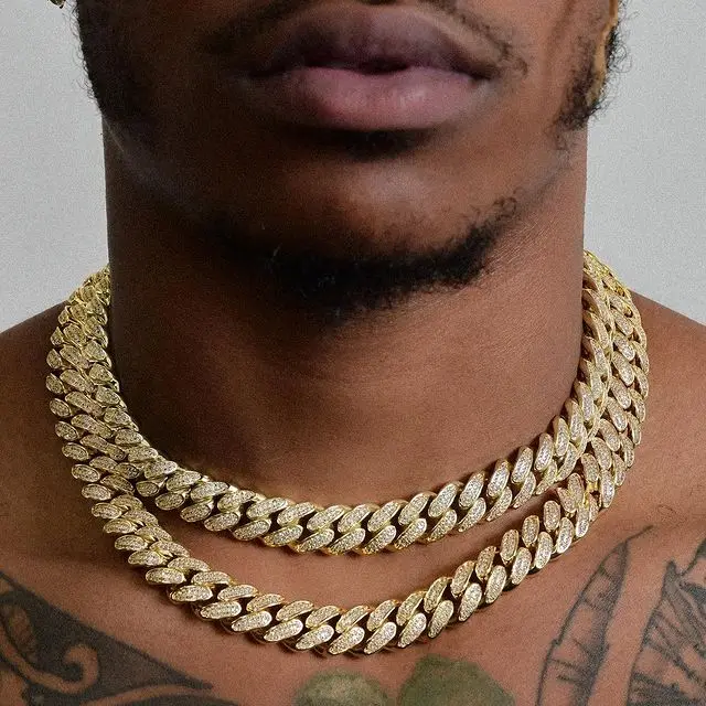 

iced out bling cz hip hop jewelry heavy big rock punk chains silver cuban chain men necklace, Rose gold
