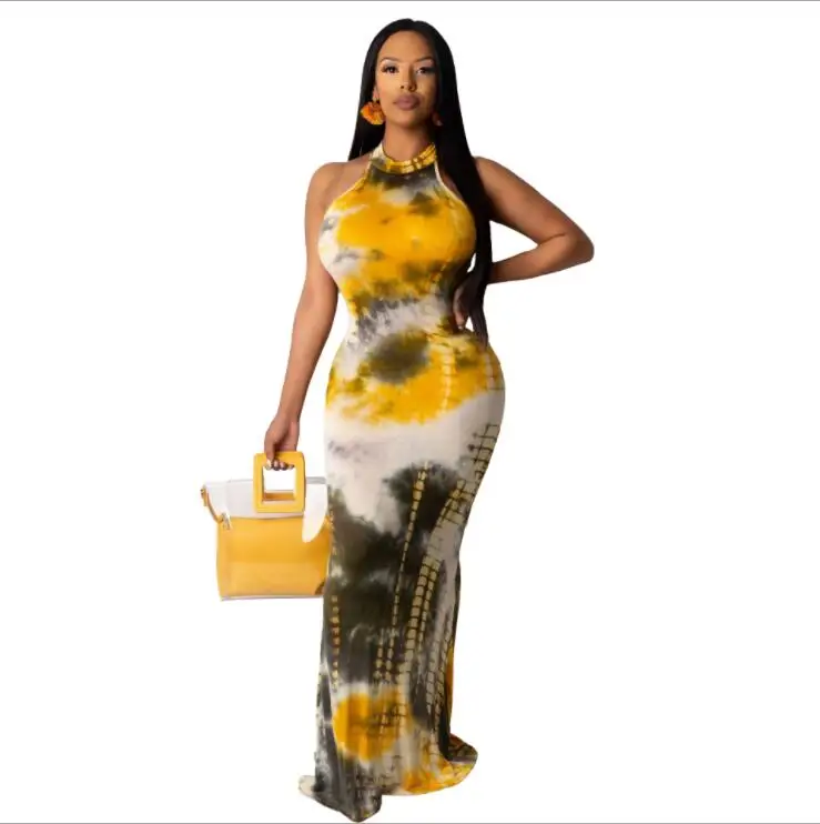 

Summer Dress Lady Sexy Vest Skirt Sleeveless Close Fitting Tie Dye Slim Casual Women Dresses