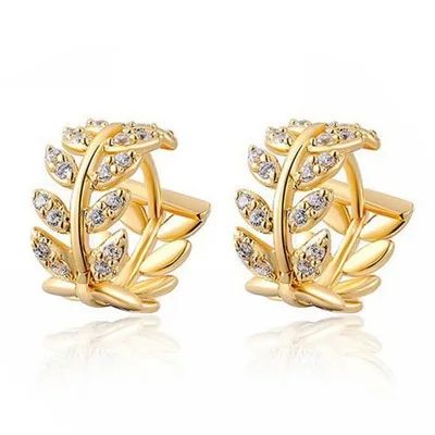 

Hypoallergenic Earrings Dainty Jewelry Gift Rhinestone Willow Leaf Temperament Ear Clip Piercing Earrings for Women, Picture shows