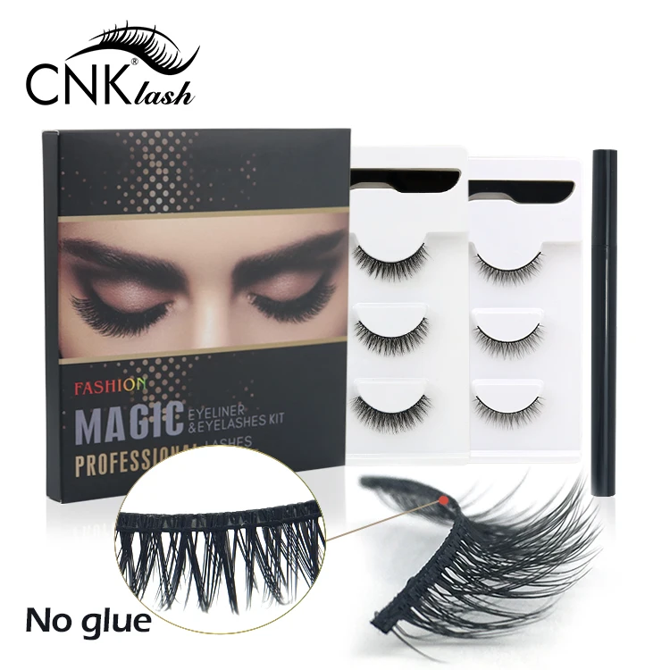 

Custom Logo 3 Pairs Waterproof Magnets Liner Eye Lashes Magnetic Cluster Mink Magic Eyelashes, Natural black