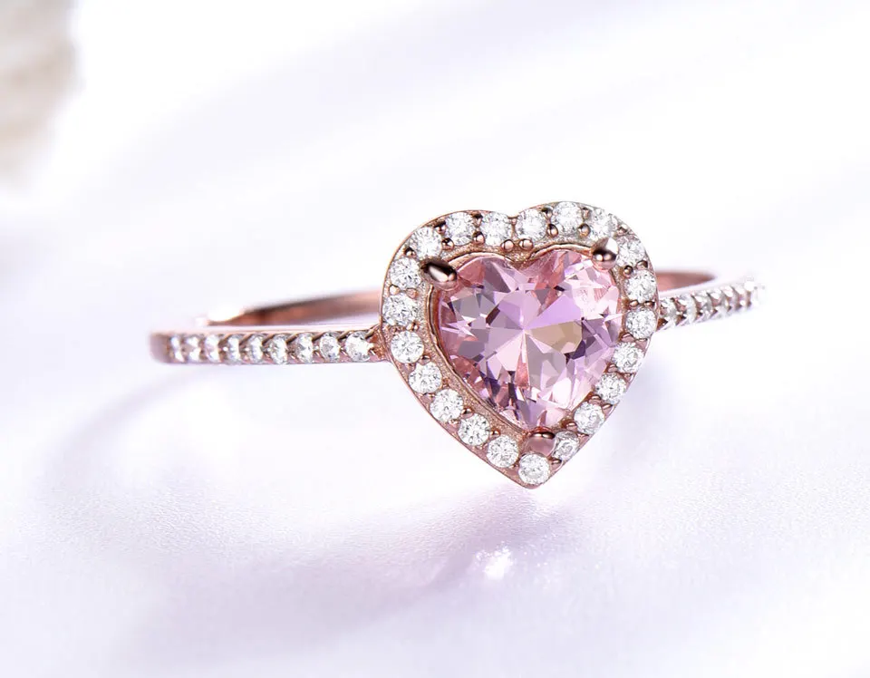 

Manufacturer silver ring cz wedding engagement heart shaped gemstone rings 925 sterling silver heart shaped promising rings, Pink