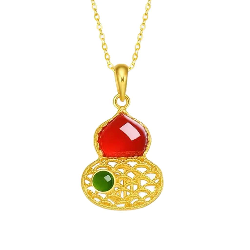 

Certified 18K Gold Blessing Word Gem Calabash Pendent Au750 Color Gold All-Match Partysu Water Shell Gold Wholesale