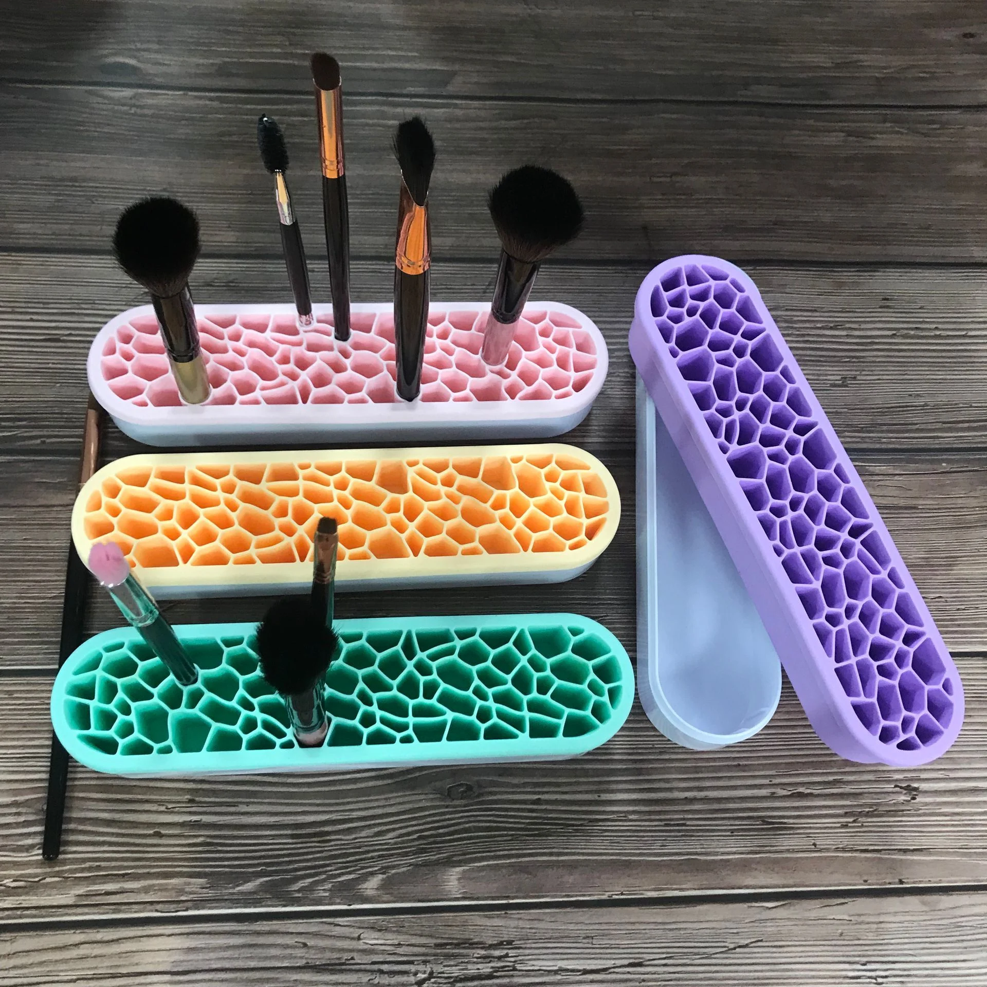 

Hot Selling Portable Cosmetic Accessories Organizer Stand Case Silicone Makeup Brush Holder