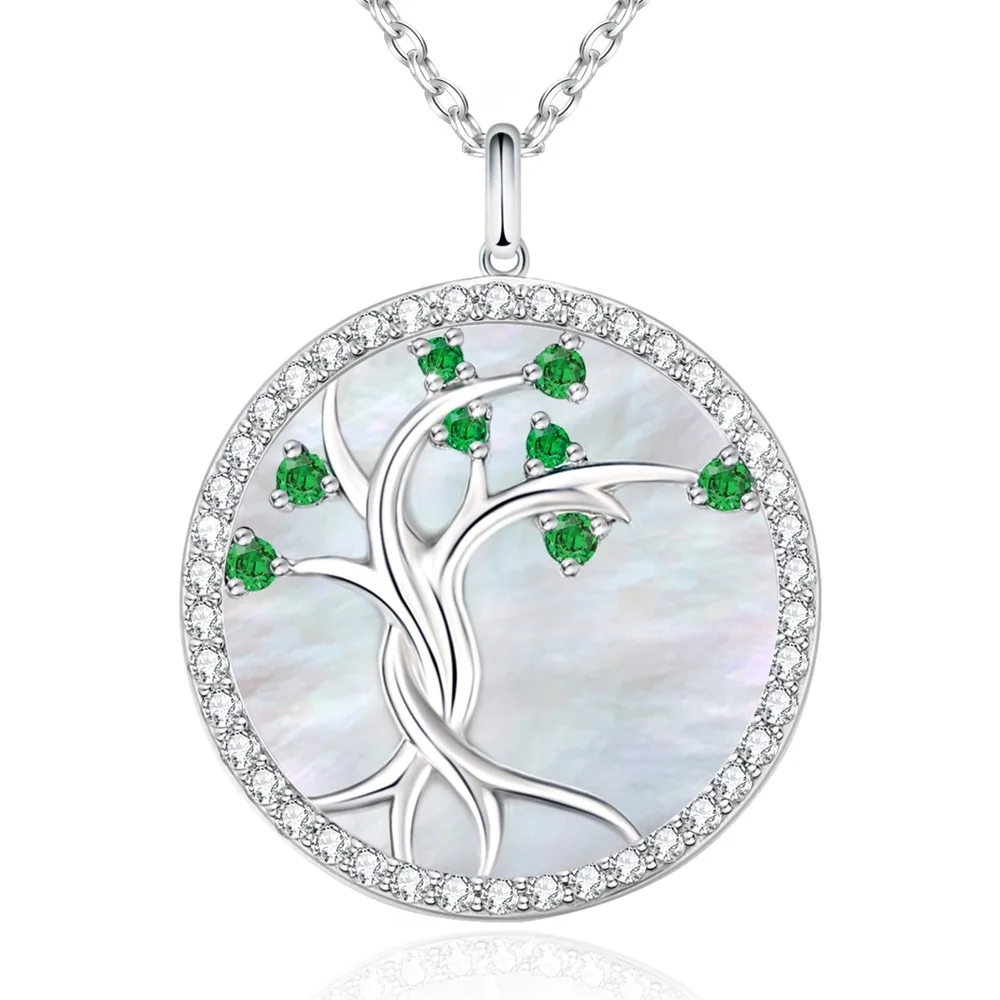 

Krkc Birthstone Coin Pendant Necklace Mother Of Pearl 925 Sterling Sliver Tree Of Life Jewelry Pendant Necklace For Women