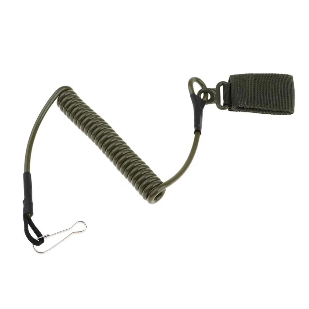 

Molle Backpack Spring Coiled Lanyard Flexible Rope Tether Retractable Steel Coil Lanyard, Khaki, army green, black regular