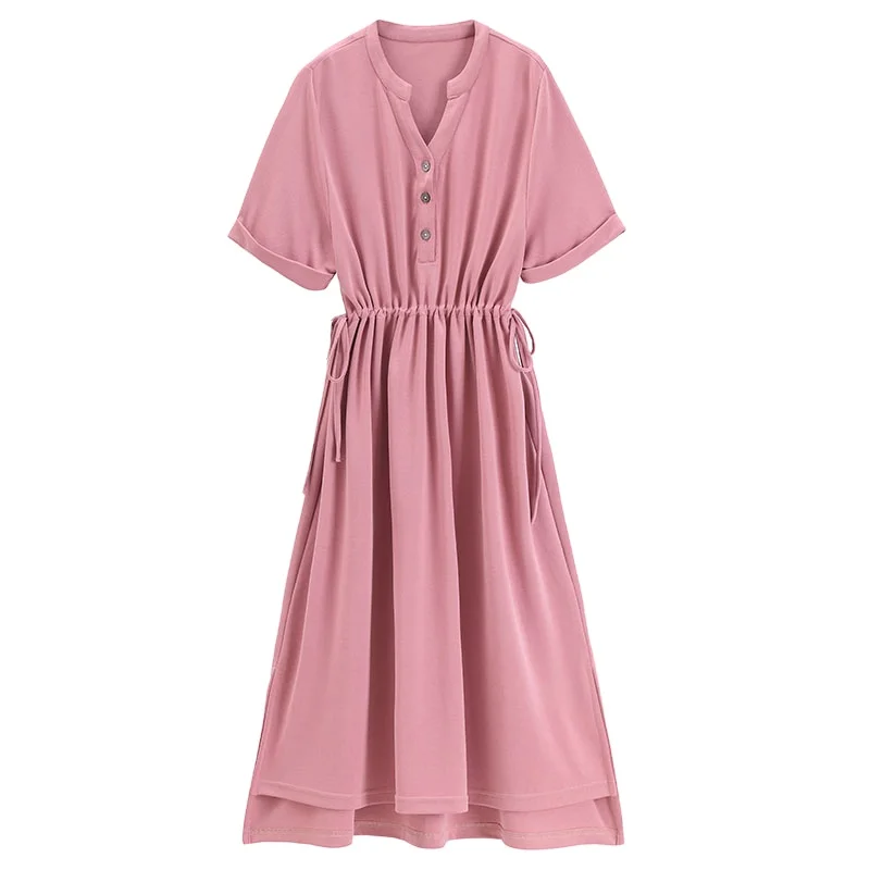 

Hot Sale Fashion V Neck Sexy Pink Maternity Dress Adjustable Elastic Maternity Pregnancy Clothes Women Dresses, Picture