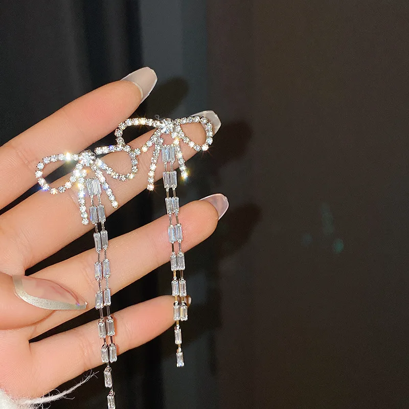 

fashion long crystal bow earring women