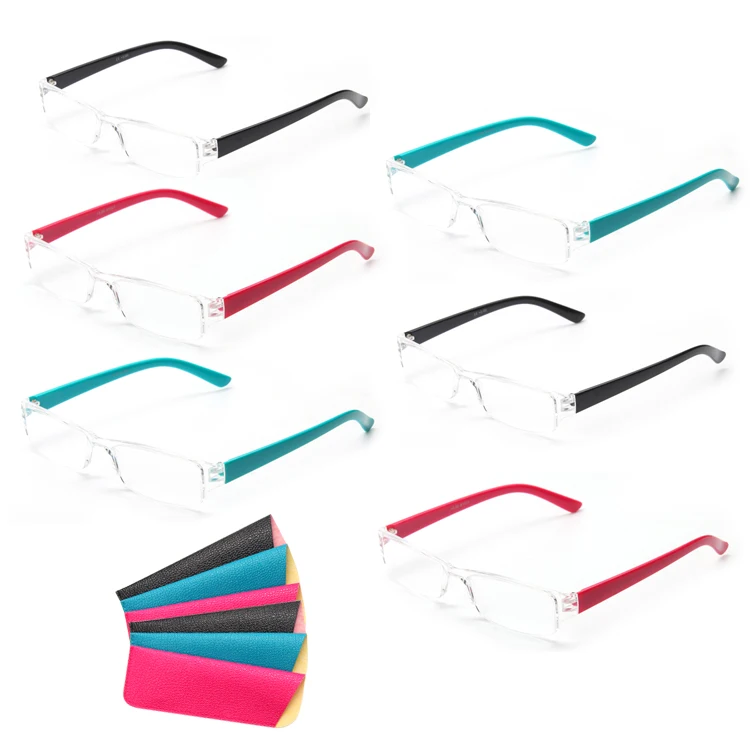 

Free Shipping Ready Made 6 Pack Plastic PC Frame Reading Glasses With Case Pouch 1.0 , 1.5 , 2.0 , 2.5 , 3.0 , 3.5