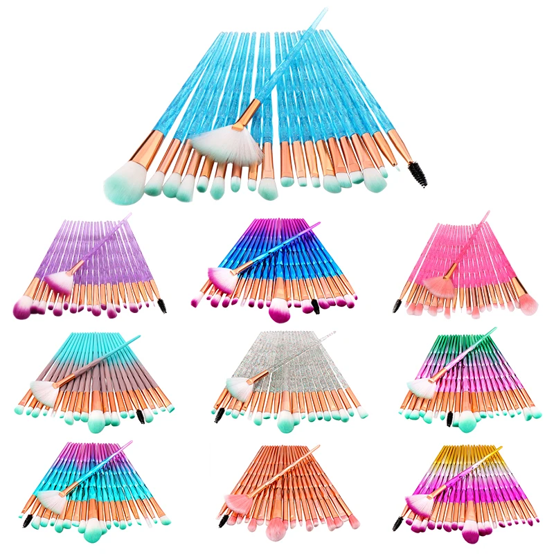 

20Pcs Colorful Dazzle Diamond Handle Makeup Brushes and Makeup Brush Set for Facial Cosmetic Tool, Variety 10 colors as photo