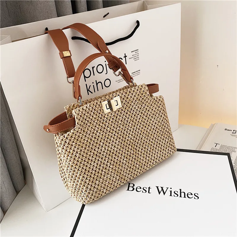 

2021 Summer Fashion Women Crossbody Shoulder Handbags Woven Straw Bag, Black,red,brown and customzied