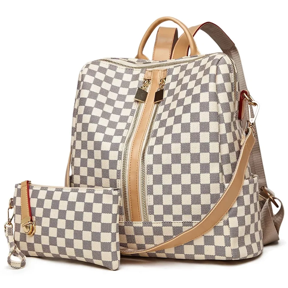 

Free Shipping Q92 2020 Wholesale New Women Plaid Backpack Fashion Ladies Checked Backpack