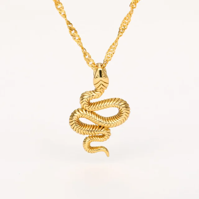 

Stainless Steel Gold Silver Snake Pendant Necklace For Women Girls Collier Bijoux 2020 Fashion Jewelry Birthday Gift, Picture shows