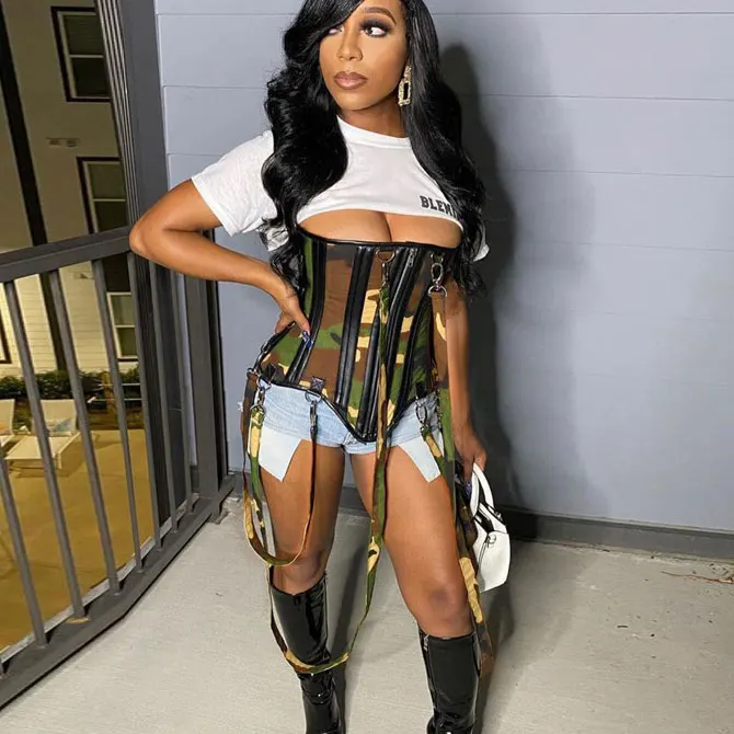 

FS3418A 2021 hot style camouflage corset bustiers tops fashion waist wrap tube tops