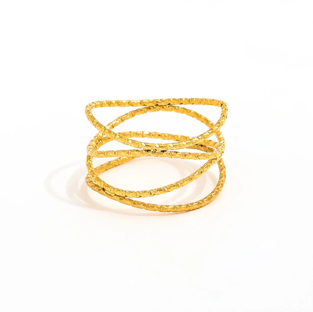 High End 18K Plain Gold Line Multi-layer Cross Curve Ring Stainless Steel Trendy Simple Gold Plated Jewelry