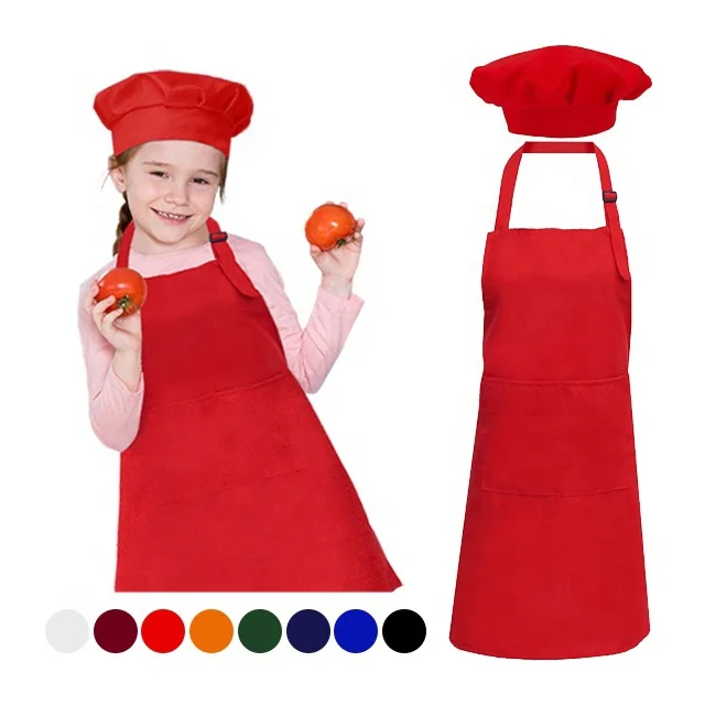 

Wholesale Sublimation Kids Apron And Chef Hat Painting Custom Logo Kitchen Kids Apron Set, Customized