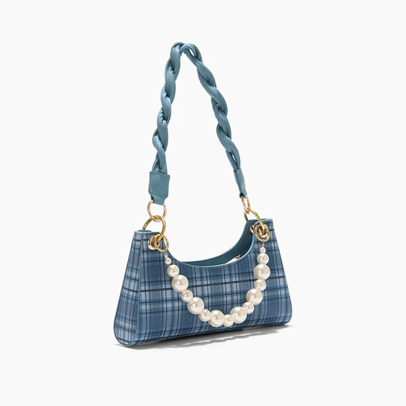 

Best china low price Checkered Frog Bag Ladies handbag with pearls small Microfiber synthesis bags, Picture