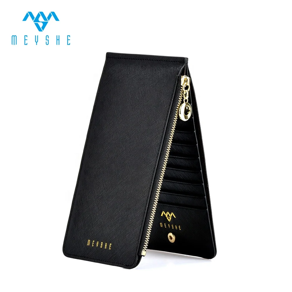 

RFID Blocking Multi Credit Card Organizer Leather Travel Women Long Wallet with Zipper Pocket, Black