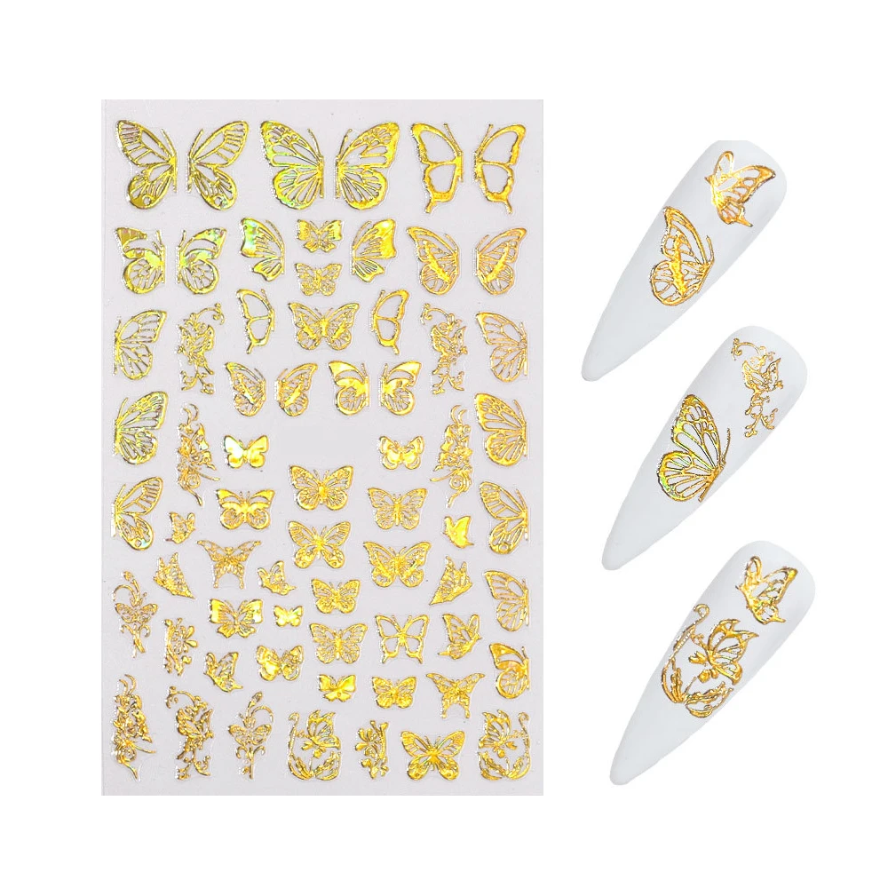 

5D Laser gold and silver butterfly Nail Sticker Holographic Self-Adhesive Foils DIY Nail Art Decoration, Optional