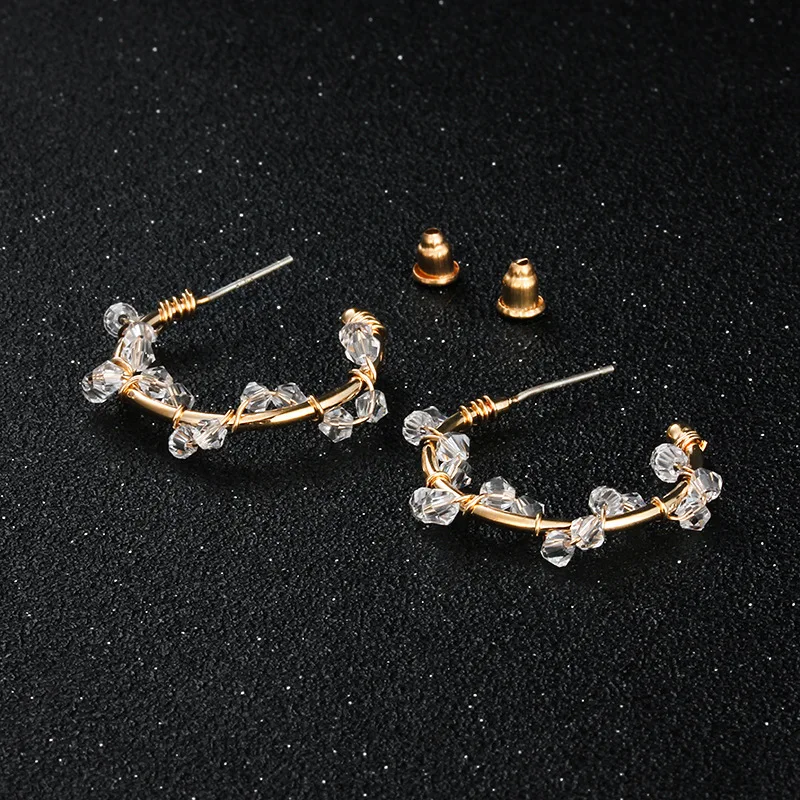 

S925 Sterling Silver Needle Summer Small Fresh Temperament C-shaped Hollow Surround Crystal Earrings, Picture shows
