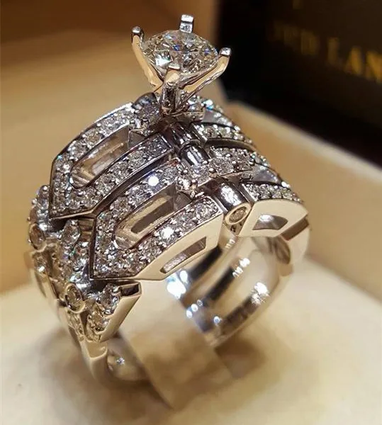 

Crystal Female Zircon Wedding Ring Set Fashion Bridal Sets Jewelry cubic zirconia elegant fashion couple rings, Steel